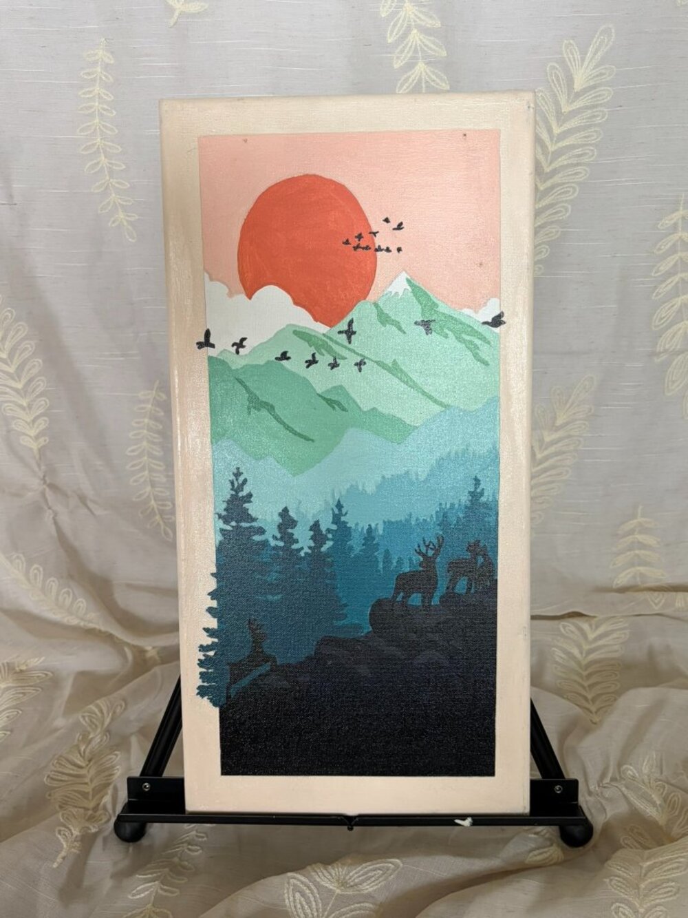 Hand Painted Mountain Sunset Landscape Acrylic Canvas 10x20